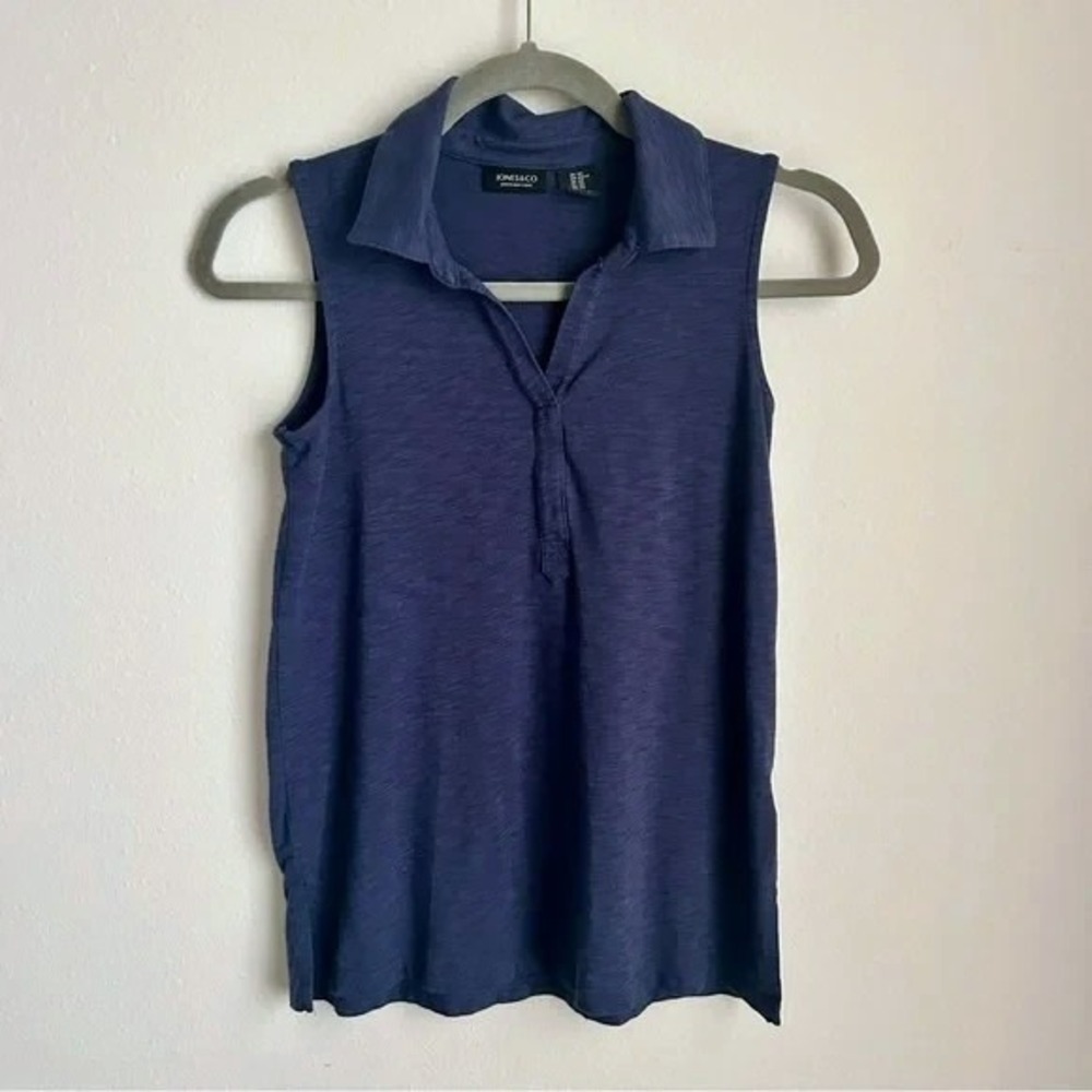 Jones & Co New York I Sleeveless Collared‎ Polo Shirt Navy Blue I X-Small